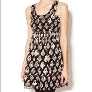 Free People Black Metallic Paisley Jacquard Studded Babydoll Party Dress 6